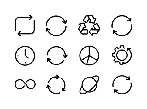 Cycle & Rotation Icons. Cycle & Rotation. Line icon set of Cycle & Rotation: repeat arrows, circular arrows, recycle icon, reload symbol, clock cycle, rotation