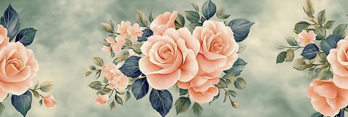 Elegant Peach and Rose Floral Pattern, Beautiful Seamless Repeat Design with Charming Soft Tones