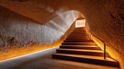 Pathway of Light: An architectural marvel with stairs leading to a bright opening, framed by elegantly sculpted walls, creating a sense of wonder and direction.