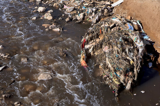 The Zarqa stream in the city of Zarqa, north of the Jordanian capital Amman, shows the dirt that pollutes the stream.