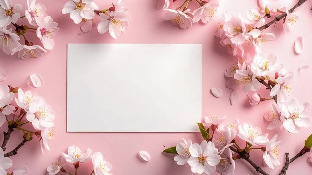 桜の花に囲まれた余白スペースが春のやさしい雰囲気を演出する背景素材