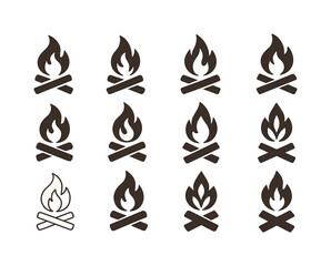 Obraz premium Bonfire Logo Variations. Bonfires and outdoor gatherings. Icon set. Set Logo of bonfires and outdoor gatherings: firewood stack. harmonious logo variations of