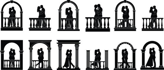 Set of mysterious minimalist occult white line symbols on black background, mystical esoteric icons for spiritual branding, alchemy, and magic.