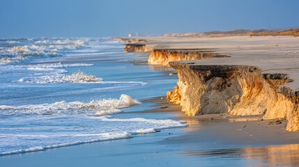 Coastal Majesty: Capturing the timeless dance of the ocean meeting the shore, revealing the raw beauty of a coastal landscape. The image evokes a sense of tranquility. 