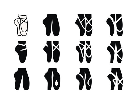 Dance Logo Variations. Dance. Icon set. Set Logo of dance: ballet pointe shoes. harmonious logo variations of the same emblematic concept, each with different