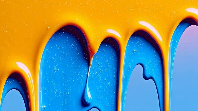 Vibrant orange and blue paint dripping