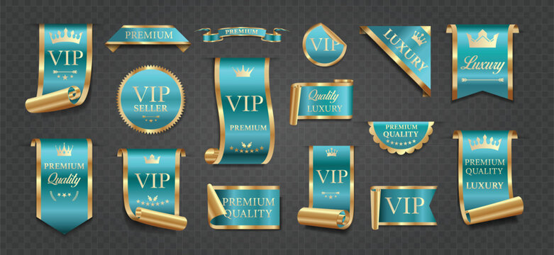 Luxury VIP premium ribbon labels collection. Vector illustration