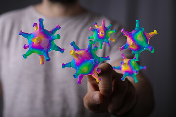 Abstract and colorful representation of a virus concept, concept of a disease with vibrant and dynamic visuals