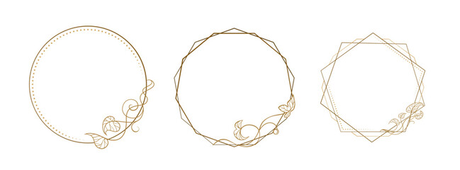 Decorative round frame set. Vector geometric and botanical borders