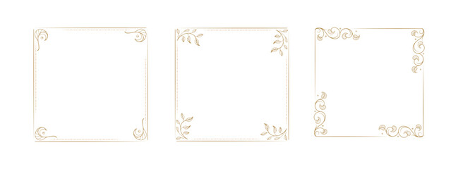 Ornamental square frame set. Vector vintage floral borders for labels and cards
