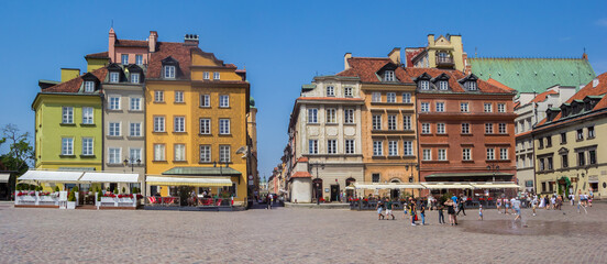 Panorama of historic houses on the castle square in Warsaw, Poland