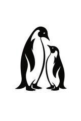 Obraz premium Penguin Parent and Chick Standing Together in Simple Illustration