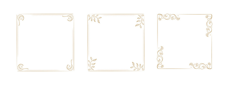 Ornamental square frame set. Vector vintage floral borders for labels and cards