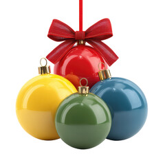 A group of colorful Christmas ornaments hanging together