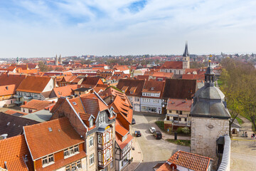 Panoramic view over the Inner Womens Gate in the city walls of Muhlhausen, Germany