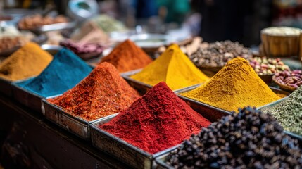 Spices on Display: A vibrant assortment of colorful spices, meticulously arranged and showcasing the rich tapestry of culinary traditions.