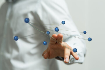 Hand interacting with digital network, connection, technology, innovation, future, communication, global, business, data, digital, in