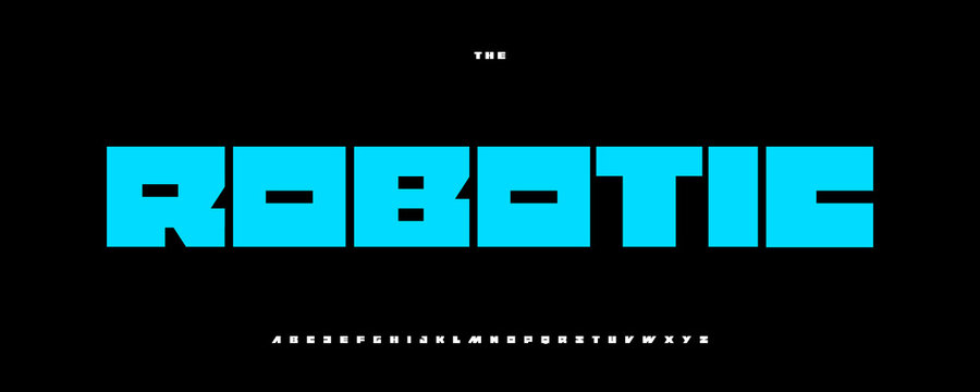 Square Blocks Font Logo Alphabet Geometric Letter Set Modern Typography, Thick Typographic Design for Techno Fat Title Text, Robotic Poster Headline, Future Logotype, Heavy Fonts. Vector Typeface