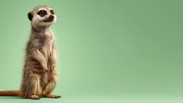 Meerkat Standing Alert on Green Background - Stock Footage.