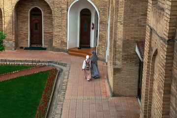 Kukeldash Madrasah, Tashkent, Uzbekistan. View of the courtyard. A famous historical and architectural monument and landmark.