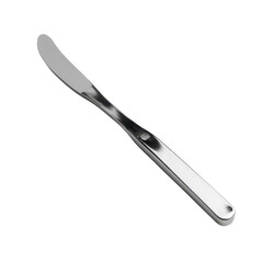 Fototapeta premium Stainless steel butter knife, sleek metal spreader utensil with rounded tip, kitchen cutlery tool for dining and food prep isolated on Transparent Background