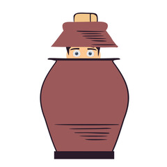 Peeping man in a pot, vector illustration