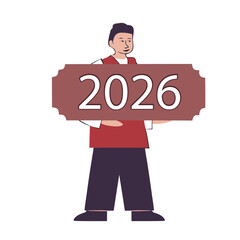 Chinese man with calendar 2026, vector illustration
