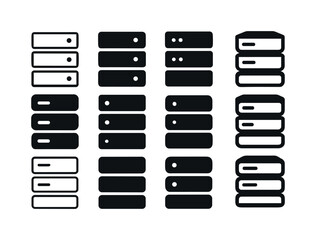 Tech Startup Logos. Tech startups. Icon set. Set Logo of tech startups: data server stack. harmonious logo variations of the same emblematic concept, each with