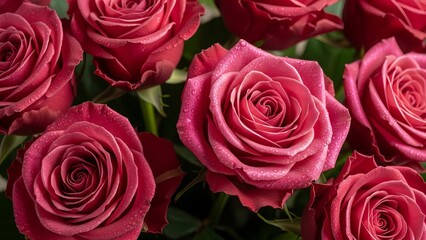 Obraz premium Fresh Pink Roses with Water Droplets in Decorative Arrangement