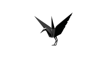 Fototapeta premium A geometric origami bird in shades of gray against a white background, capturing a peaceful pose