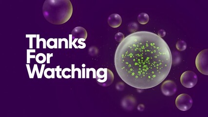 A digital graphic with the phrase 'Thanks For Watching' on a purple background with a large transparent sphere and smaller bubbles, conveying a sense of celebration and streaming live appreciation.