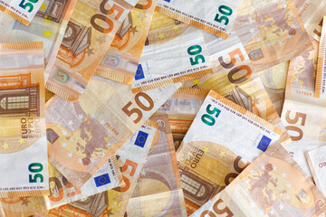 Stack of 50 euro banknotes in cash