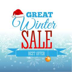 Square winter sale banner template with snowflakes on a soft blue background. Clean modern design perfect for social media posts, online promotions, seasonal advertising and winter marketing campaigns