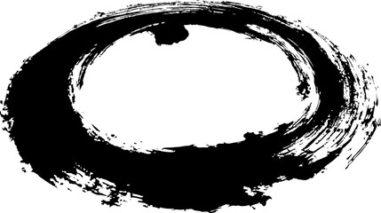 Bold, black brushstroke ring on white background, suggestive of movement and artistic expression