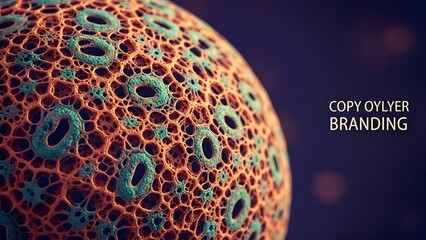 Abstract Sphere in Orange and Blue with Cellular Pattern Against Dark Background