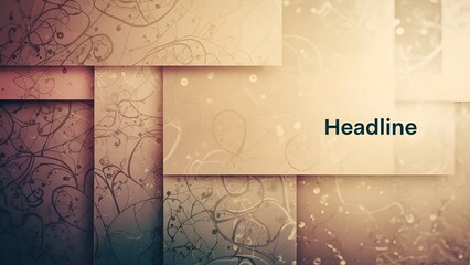 Abstract Geometric Background of Beige and Brown Squares with Ornate Line Art Texture with Subtle Lighting