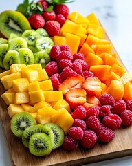 Colorful fruit platter with assorted fresh fruits.