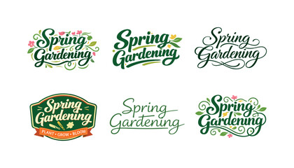 Fototapeta premium Spring Lettering Variations. Spring Gardening. Set lettering. harmonious lettering variations of the same emblematic concept, each with different artistic