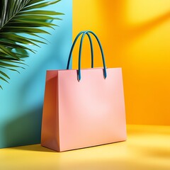 Colorful shopping bag in a bright setting.