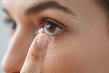 Close-up of a Person Inserting a Contact Lens into Eye