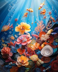 Colorful underwater scene with vibrant corals.