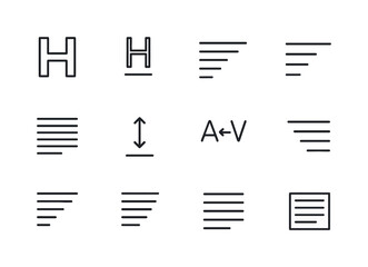 Typographic Icon Set. Typographic hierarchy. Line icon set of typographic hierarchy: headline size, subheadline size, body text, caption text, baseline grid,
