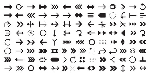 Naklejka premium A collection of black arrow icons arranged in a grid pattern on a clean background