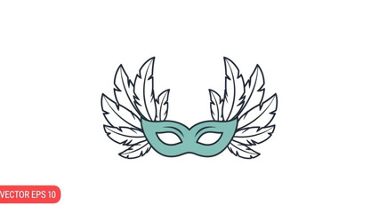 Obraz premium Teal Masquerade Mask with White Wings Isolated on White Vector Illustration