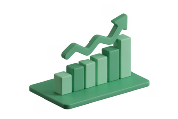 Green graph with arrow bar chart isolated on a transparent background