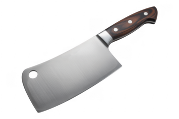 Large butcher knife with wooden handle large knife isolated on a transparent background