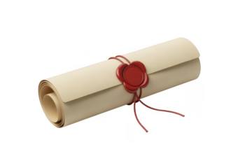 Rolled Up Parchment with Red Wax Seal rolled parchment isolated on a transparent background