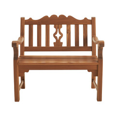 Fototapeta premium Wooden bench with intricate backrest brown wood garden furniture isolated on a transparent background