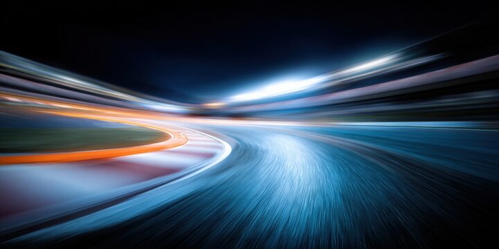 Blurred nighttime racetrack curve with motion effect
