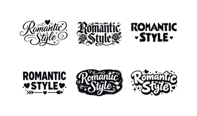 Obraz premium Lettering Styles Grid. Romantic brand promotion. Set lettering. harmonious lettering variations of the same emblematic concept, each with different artistic